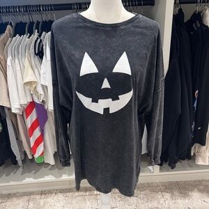 Women's Black Long Sleeve Pumpkin Face Tee